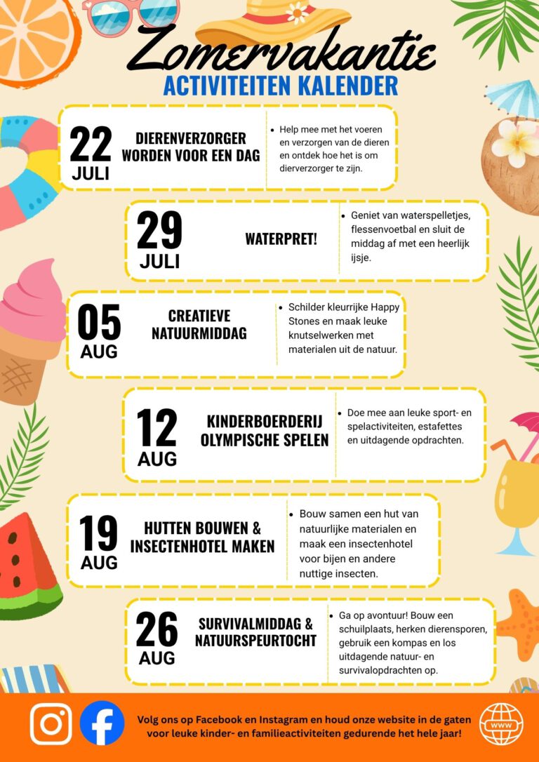 Kinderboerderij de Heij Zomervakantie Activiteiten Rooster Kalender