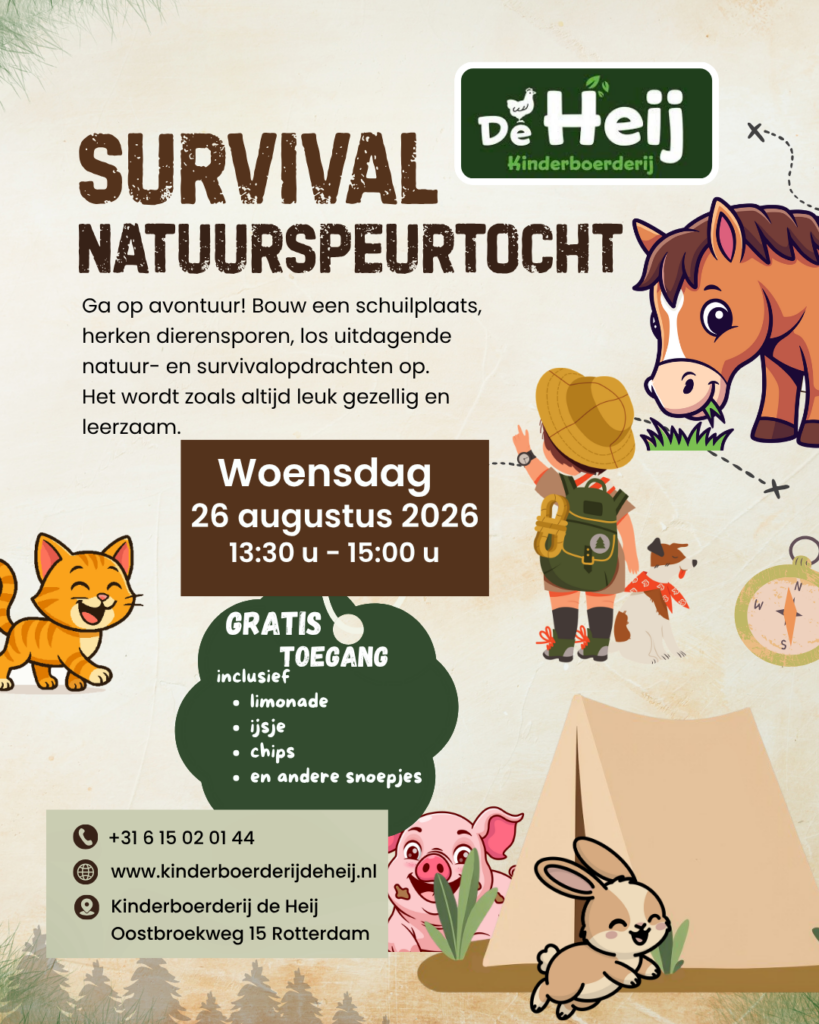 Kinderboerderij de Heij Survival natuurspeurtocht 26 augustus 2026