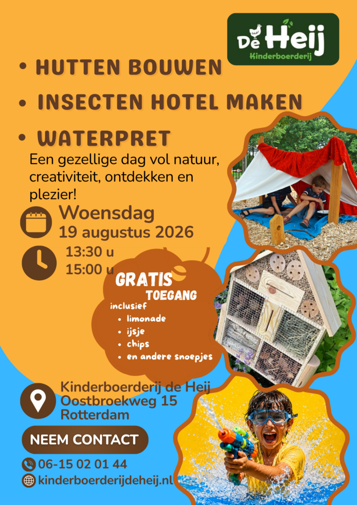 Kinderboerderij de heij - hutten bouwen - insecten hotel maken - waterpret